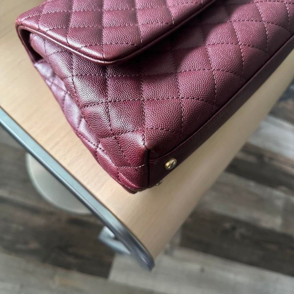 Authentic CHANEL Caviar Lizard Embossed Quilted Small Coco Handle Flap Burgundy - Picture 11 of 14